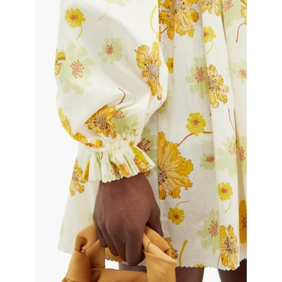 The Vampire’s Wife Frill Killer Mini Dress Yellow White Liberty Print Cotton Med - Picture 5 of 13
